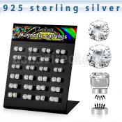 brzmgc silver magnetic ear stud prong clear round cz stone