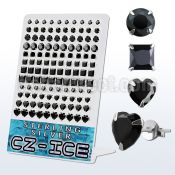 brzshb silver earring stud with black prong various shaped cz