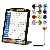 brzst silver nose stud with 2mm round prong set cz birthstones