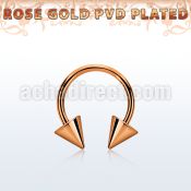cbettcn5 rose gold pvd plated steel circular barbell w 5mm cones