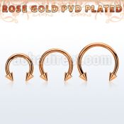 cbettn25 rose gold pvd plated steel circular barbell w 2.5mm cone