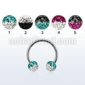 cbfr6e 316l steel circular barbell w 2 color multicrystal ball