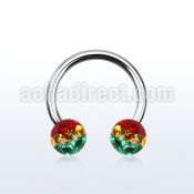 cbfr6r 316l steel circular barbell w rasta multicrystal ball