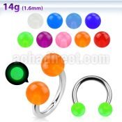 cbgl 316l steel circular barbell w glow in the dark ball