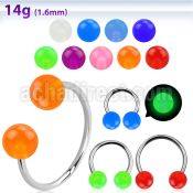 cbglb5l xxl steel circular barbell 14g 5mm glow in the dark ball