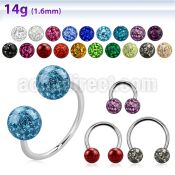 cbmf6l xxl steel circular barbell, 14g w 6mm multi crystal ball
