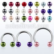 cbpr6l xxl steel circular barbell, 14g w 6mm faux pear balls