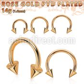 cbttcnm rose gold pvd plated steel circular barbell w 4mm cones