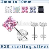 czsqm silver ear studs with square prong set cz stone