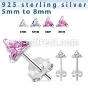 cztrm silver ear studs with triangle prong set cz stone