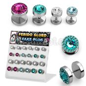 dacb122 board of 24 steel fake plug w ferido swarovski crystal