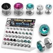 dacb123 board of 40 steel fake plug w ferido swarovski crystal