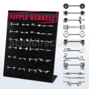 danp2 display w 24 assorted 316l steel nipple barbells