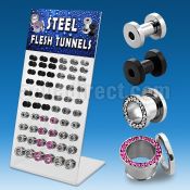 dapg67 board of polished pvd steel flesh tunnel w crystal rim