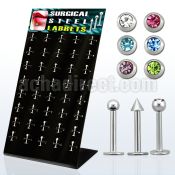 dbjmx2 316l labret with 2 2 5 3mm ball cone jewel ball