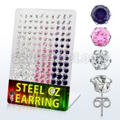 derzg3 316l steel ear stud with assorted colored cz prong
