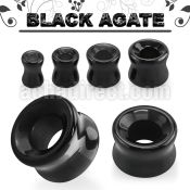 dgsii precious black agate stone double flare flesh tunnel