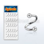 djspe2 box of 316l steel eyebrow spiral with two 3mm balls