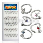 djspe3 316l steel eyebrow spiral with 3mm bezel set jewel ball