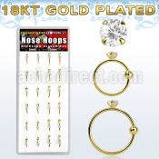 dnsm106 box w gold plated 925 silver nose hoop w 1.5mm round cz