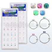 dnsm109 box w silver nose hoop w 2mm prong set synthetic opal