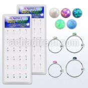 dnsm111 box w silver nose hoop w ball 2mm synthetic opal top