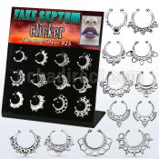 dnsm116 display w 12 silver fake septum clickers w indian design