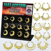 dnsm117 display w gold plated fake septum clickers indian design