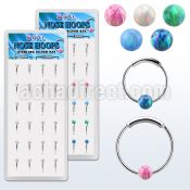 dnsm186 box 24 silver endless nose hoop 3mm synthetic opal ball
