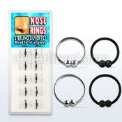 dnsp6 box of silver hoop nose rings with double 2mm balls