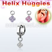 ehhz411 stainless steel huggie w a dangling small flower w cz