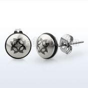 er091 pair of steel flowery star ear button studs w rubber