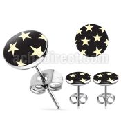 er200 pair of stainless steel ear studs w stars on black