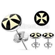 er202 pair of stainless steel ear studs with iron cross logo