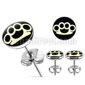 er207 pair of stainless steel earring studs with brass knuckle