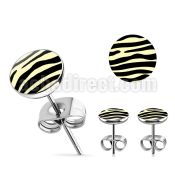 er232 pair of stainless steel ear studs w b w zebra stripes