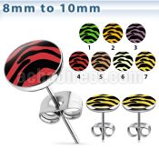 er240 pair of steel ear studs w assorted color zebra stripes