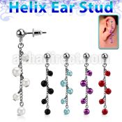 erbd10 316l steel helix ear stud ball with multi pearl chain