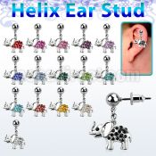 erbd467 316l steel ear stud ball with crystal elephant