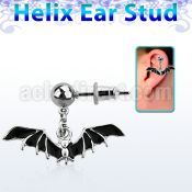 erbd569 316l steel helix ear stud ball with dangling bat