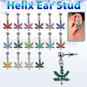 erbd577 316l steel helix ear stud ball with crystal marijuana