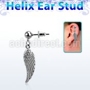 erbd593 316l steel helix ear stud ball with polished birdwing