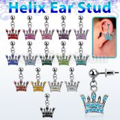 erbd5 316l steel helix ear stud ball w dangling crystal crown