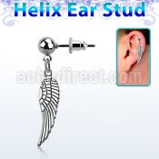 erbd653 316l steel helix ear ball stud w dangling bird wing