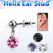 erbz407 316l steel helix ear stud ball with dangling cz stone