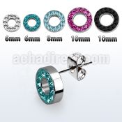 erff steel fake flesh tunnel ear stud w multi crystal rim