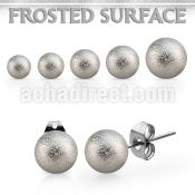 erfob pair of ball shaped frosted 316l steel ear studs