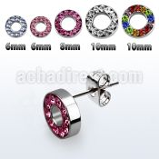 erfrdc steel fake flesh tunnel ear studs w multi crystal rim