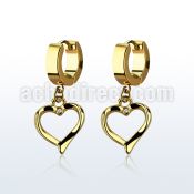 erg666 gold steel huggies earrings w a heart shaped dangling