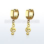 erg709 gold steel huggies earrings w dangling musical note